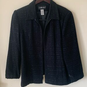 Sag Harbor Black on black shimmer Zip Up jacket two pockets Plus Size 16